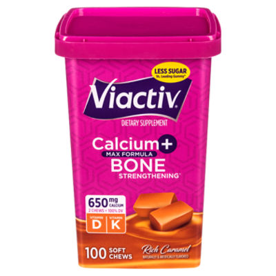 Viactiv Calcium + Bone Rich Caramel Soft Chews Dietary Supplement, 100 count