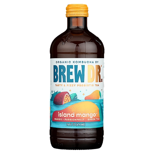 Brew Dr. Kombucha Organic Island Mango Kombucha, 14 fl oz
Tasting Notes
A Sip of Sunshine
A tropical treat for any time of year featuring mango, passionfruit and a touch of Peruvian ginger juice.

Alcohol Extracted*
*Non-alcoholic: contains less than 0.5% alc/vol