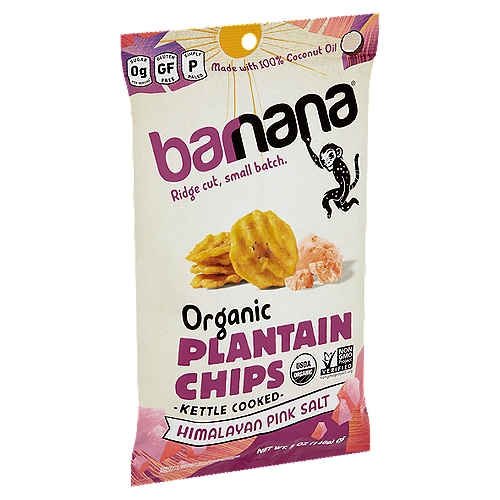 Barnana Organic Kettle Cooked Himalayan Pink Salt Plantain Chips, 5 oz
0g Sugar per Serving*
*Not a low calorie food

See the world through pink salt colored chips.
Take your mouth for a flavor hike with plantains covered in pink salt from ancient ocean deposits inside the himalayan mountains. With 84 trace minerals and complex deliciousness, they'll have ordinary chips feeling salty with envy.

What is It About Plantain Chips?
Don't ask questions, just eat them. One bite and you'll see they're everything you love about regular chips but better, crunchier and tastier.