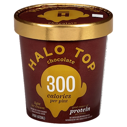 Halo Top Chocolate Light Ice Cream, 1 pint
Contains 66% Fewer Calories than Regular Ice Cream

Contains 100 Calories Compared to 295 Calories per Serving in Regular Ice Cream.

Let's Not Rush This®
I need time to soften up™
You might notice that Halo Top sometimes freezes a little harder—and you're right. If you're wondering why, take a look at the sugar & fat numbers to the left.
Just give me a couple of minutes on the counter before you dig in. We all know the best things take time.