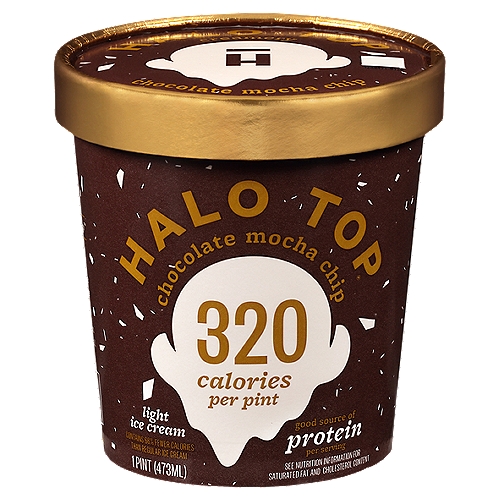 Halo Top Chocolate Mocha Chip Light Ice Cream, 1 pint
Contains 66% Fewer Calories than Regular Ice Cream

Contains 110 Calories Compared to 325 Calories per Serving in Regular Ice Cream.

Let's Not Rush This®
I need time to soften up™
You might notice that Halo Top sometimes freezes a little harder—and you're right. If you're wondering why, take a look at the sugar & fat numbers to the left.
Just give me a couple of minutes on the counter before you dig in. We all know the best things take time.