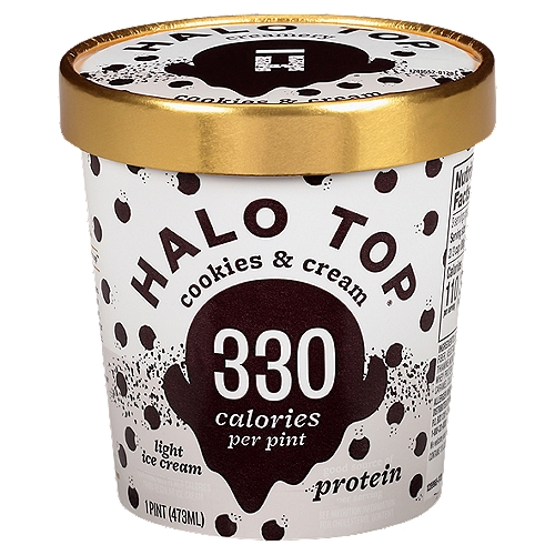 Halo Top Cookies & Cream Light Ice Cream, 1 pint
Contains 65% Fewer Calories than Regular Ice Cream

Contains 110 Calories Compared to 310 Calories per Serving in Regular Ice Cream.

Let's Not Rush This®
I need time to soften up™
You might notice that Halo Top sometimes freezes a little harder—and you're right. If you're wondering why, take a look at the sugar and fat numbers to the left.
Just give me a couple of minutes on the counter before you dig in. We all know the best things take time.