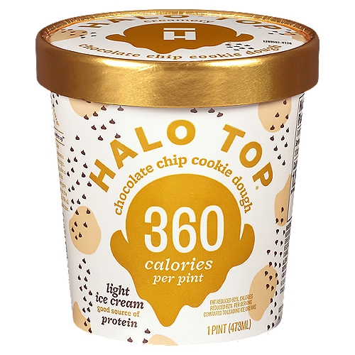 Halo Top Chocolate Chip Cookie Dough Light Ice Cream, 1 pint
Fat Reduced 80%, from 18g to 3.5g and Calories Reduced 62%, from 320 to 120 per Serving Compared to Leading Ice Creams.

Let's Not Rush This®
I need time to soften up™
You might notice that Halo Top sometimes freezes a little harder—and you're right. If you're wondering why, take a look at the sugar and fat numbers to the left. Just give me a couple of minutes on the counter before you dig in. We all know the best things take time.