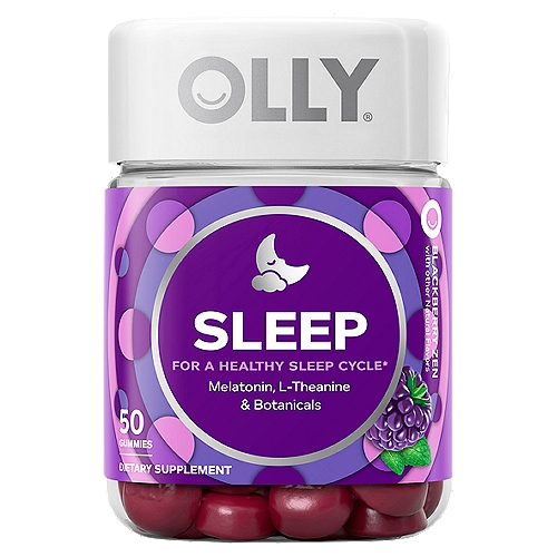 Olly Sleep Blackberry Zen Dietary Supplement, 50 count
For a Healthy Sleep Cycle*

Naturally Tasty
Blissful blackberry with a fresh hint of mint.

The Goods Inside
Melatonin - We've got your (drug-free) mellow right here. This naturally occurring hormone works with your body's chemistry to promote healthy sleep cycles.*
L-Theanine - An amino acid that encourages calmness so you can hush those voices in your head and drift off.*
Botanicals - Flower power! Chamomile, Passionflower & Lemon Balm have been used for centuries to help soothe & relax.*
* These Statements Have Not Been Evaluated by the Food and Drug Administration. This Product is Not Intended to Diagnose, Treat, Cure or Prevent Any Disease.