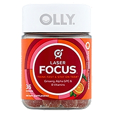 Olly Laser Focus Ginseng, Alpha GPC & B Vitamins Berry Tangy Tangerine Dietary Supplement, 36 count