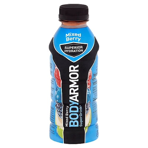 BodyArmor SuperDrink Mixed Berry Sports Drink, 16 fl oz
Electrolytes:
Potassium: 700mg
Total Blend: 820mg

BodyArmor is the sports drink for today's athletes with natural flavors, natural sweeteners & no colors from artificial sources. BodyArmor Sports Drink combines coconut water, antioxidants & vitamins to provide superior hydration.