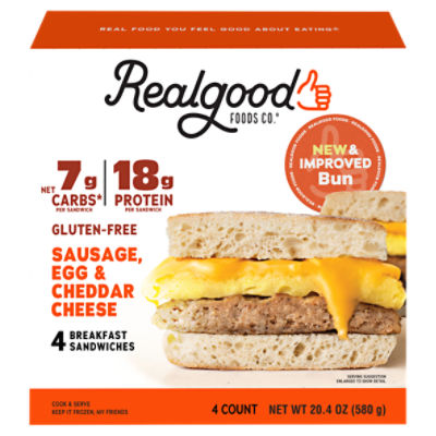 Realgood Foods Co. Sausage, Egg & Cheddar Cheese Breakfast Sandwiches