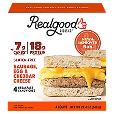 Realgood Foods Co. Sausage, Egg & Cheddar Cheese Breakfast Sandwiches, 4 count, 20.4 oz