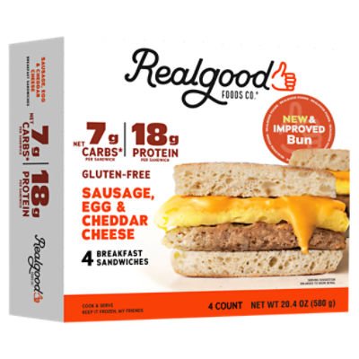 Realgood Breakfast Sandwiches, Sausage, Egg & Cheddar Cheese 4 ct