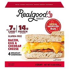 Realgood Foods Co. Bacon, Egg & Cheddar Cheese Breakfast Sandwiches, 4 count, 15 oz