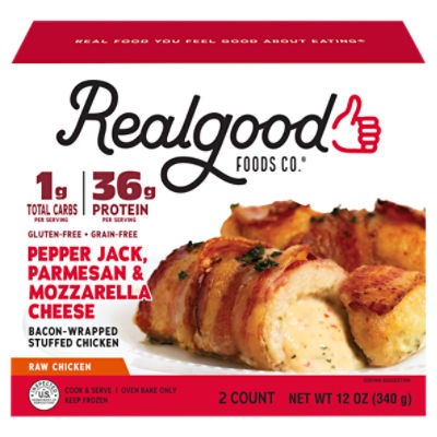 Real Good Foods Pepper Jack Bacon-Wrapped Stuffed Chicken, 2 count, 12 oz