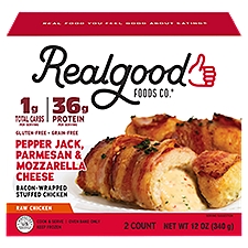 Realgood Raw Bacon Wrapped Pepperjack Cheese Stuffed Chicken, 2 count, 12 oz