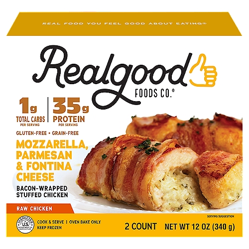 Realgood Foods Co. Bacon-Wrapped Stuffed Chicken, 2 count, 12 oz