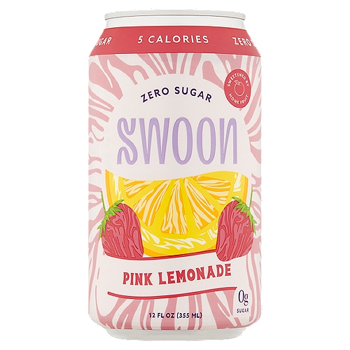 Swoon Zero Sugar Pink Lemonade, 12 fl oz
Your new main squeeze.
Swoon isn't your grandmother's lemonade. Ours is naturally sweetened with monk fruit, and squeezed with vitamin C-rich lemons. Finally, good-for-you tastes good.