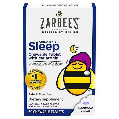 Zarbee's Naturals Children's Sleep Tablet with Melatonin Natural Grape Flavor Dietary Supplement, 50