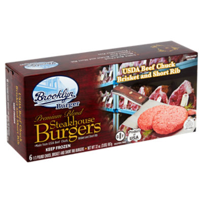 Brooklyn Burger Premium Blend Steakhouse Burgers, 1/3 lb, 6 count