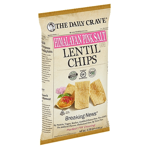 The Daily Crave Himalayan Pink Salt Flavored Lentil Chips, 4.25 oz
Online Today
In the Media
Lentil Chips are Perfect for Dipping
Consumers have found these wonderful chips to be a great tasting alternative to other snacks. Their unique shapes are perfect for pairing with your favorite dips and can instantly liven up any party! With non GMO and vegan varieties, you're sure to find the right flavor to suit your snacking desire. So go ahead and ''Give In To Your Cravings.®''

This Just In
Breaking News
Thriving with a Gluten-Free Lifestyle
Snacking well never tasted so good!
Say goodbye to greasy chips that are full of artificial additives. The Daily Crave® Lentil Chips contain no artificial preservatives or flavors and still give you all the great taste you desire. These tasty alternative snacks fit in perfectly with a gluten-free lifestyle while delivering the crunch we all love. People looking for satisfying snacks no longer have to sacrifice. With simple ingredients you can pronounce, snacking well never tasted so good!
