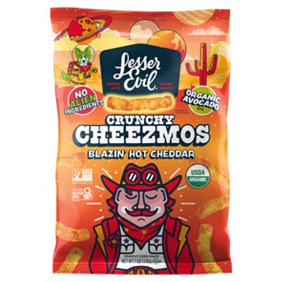 LesserEvil Cheezmos Blazin' Hot Cheddar Crunchy Corn Snack, 7 oz
