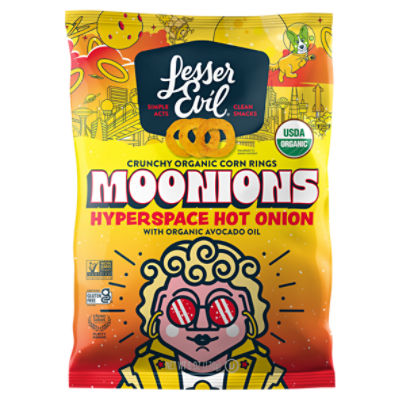 LesserEvil Moonions Hyperspace Hot Onion Crunchy Organic Corn Rings, 6 oz