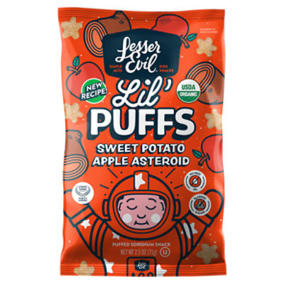 LesserEvil Lil' Puffs Sweet Potato Apple Asteroid Puffed Sorghum Snack, 2.5 oz