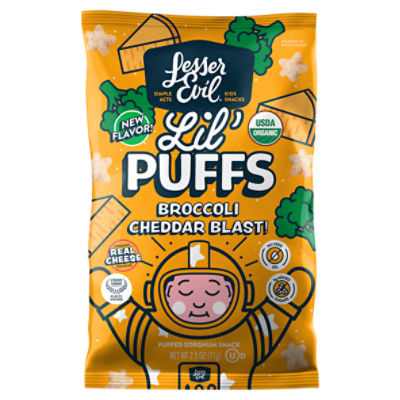 LesserEvil Lil' Puffs Broccoli Cheddar Blast! Puffed Sorghum Snack, 2.5 oz