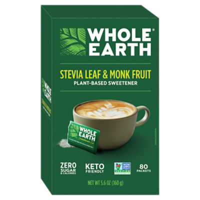 Whole Earth Stevia Leaf & Monk Fruit Plant-Based Sweetener, 80 count, 5.6 oz, 5.6 Ounce