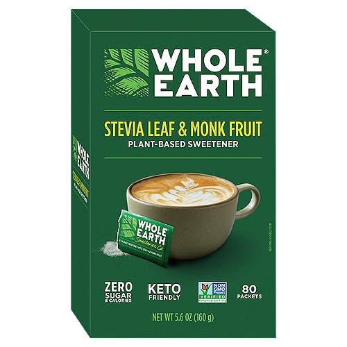 Whole Earth Stevia Leaf & Monk Fruit Plant-Based Sweetener, 80 count, 5.6 oz