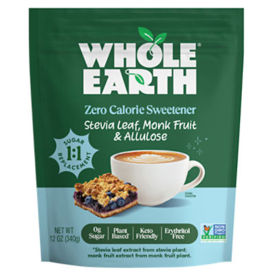 Whole Earth Stevia Leaf, Monk Fruit & Allulose Zero Calorie Sweetener, 12 oz