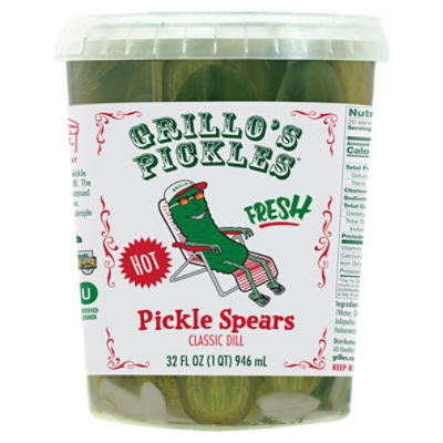 Grillo's Pickles Fresh Hot Classic Dill Pickle Spears, 32 fl oz