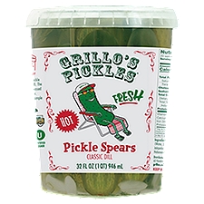 Grillo's Pickles Fresh Hot Classic Dill Pickle Spears, 32 fl oz