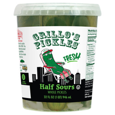 Grillo's Pickles Fresh Half Sours Whole Pickles, 32 fl oz, 32 Fluid ounce