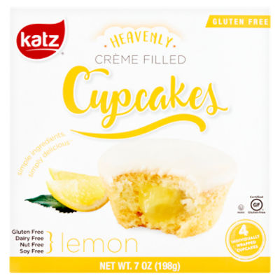 Katz Gluten Free Heavenly Crème Filled Lemon Cupcakes, 4 count, 7 oz