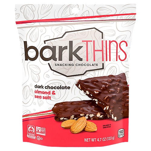 barkTHINS Dark Chocolate, Almond and Sea Salt Snacking Chocolate Bag, 4.7 oz