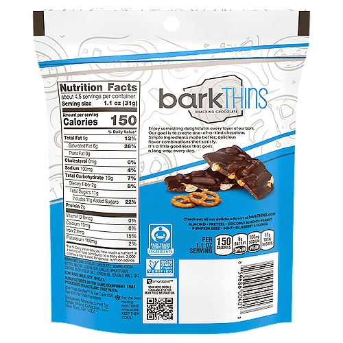 barkTHINS Pretzel & Sea Salt Dark Chocolate, 4.7 oz