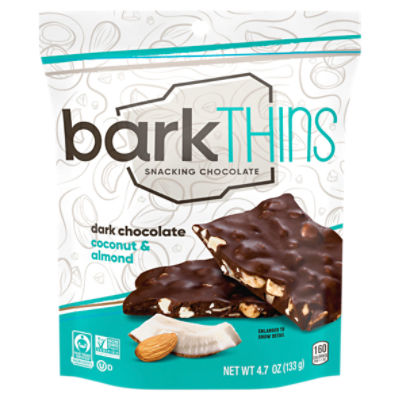 barkTHINS Dark Chocolate, Coconut and Almond Snacking Chocolate Bag, 4.7 oz