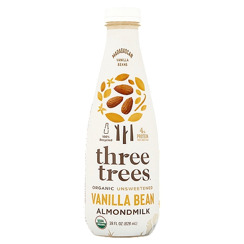 Three Trees Organic Unsweetened Vanilla Bean Almondmilk, 28 fl oz
4x more protein†
†Than the leading Almondmilk brand: 1g protein