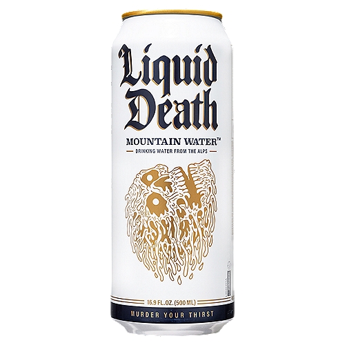 Liquid Death 100% Mountain Water Still Can
This Infinitely Recyclable Can of Stone-Cold Mountain Water Came Straight from the Alps to Murder Your Thirst.

When a Group of Teenagers Set off into the Mountains for a Weekend of Drinking Regular Water in Plastic Bottles, They Became Hunted by an Aluminum Can of Mountain Water That was Dead Set on Murdering Their Thirsts and Recycling Their Souls.
Once Cracked Open, No Thirst is Safe from Liquid Death. After Ritually Dismembering Its Thirst Victims, This Brutal Can of Water Used the Severed Body Parts of Dead Thirsts to Build Itself a Flesh Suit Which is Used as a Disguise to Get a Job in Marketing. But Liquid Death Never Took the Job. It Just Murdered a Bunch More Thirsts Instead.