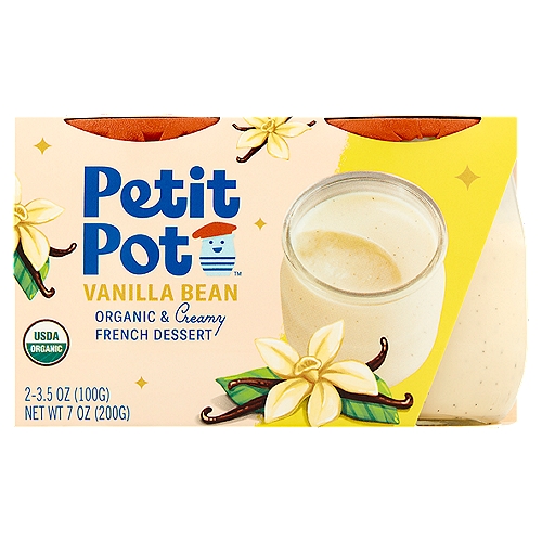 Petit Pot Organic & Creamy Vanilla Bean French Dessert, 3.5 oz, 2 count
A Taste of Magique
Dig in for a vanilla bean treat so smooth and dreamy, you'll feel like you're sitting in a Parisian café. Made with a shortlist of organic ingredients, this dessert is absolument magique!