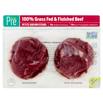 Pre 100% Grass Fed & Finished Beef Petite Sirloin Steaks, 2 count, 10 oz, 10 Ounce