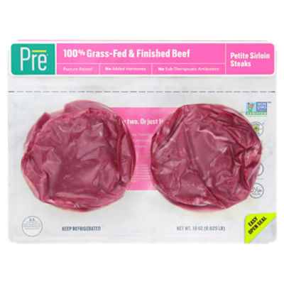 Pre 100% Grass Fed & Finished Beef Petite Sirloin Steaks, 2 count, 10 oz, 10 Ounce