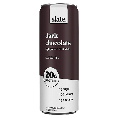 Slate Dark Chocolate Ultra-Filtered Milk, 11 fl oz
0g added sugar*
*Not a low calorie food. See side panel for nutritional information.

15g carbs - 12g allulose - 2g fiber = 1g Net Carbs

No rBSTs**
**FDA states no significant difference has been shown between milk from cows treated and not treated with rBST growth hormones