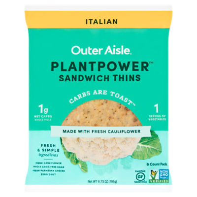 Outer Aisle Plantpower Italian Sandwich Thins, 6 count, 6.75 oz, 6 Each