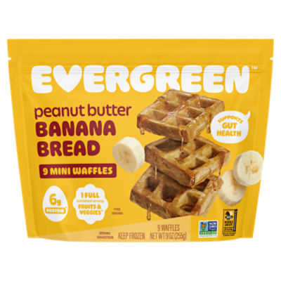 Evergreen Peanut Butter Banana Bread Mini Waffles, 9 count, 9 oz