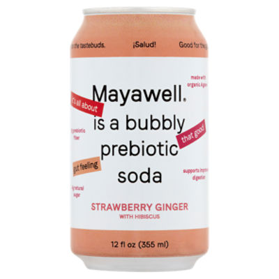 Mayawell Strawberry Ginger with Hibiscus Prebiotic Soda, 12 fl oz