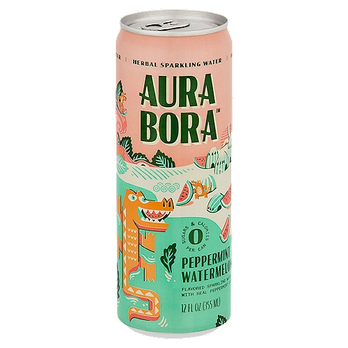 Aura Bora Peppermint Watermelon Herbal Sparkling Water, 12 fl oz