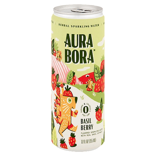 Aura Bora Basil Berry Herbal Sparkling Water, 12 fl oz
Flavored Sparkling Water with Real Basil Extract

Hello World
From the land to your hand, meet Aura Bora. Our sparkling waters are made with herbs, fruits, and flowers for earthly tastes and heavenly feelings.

These herbaceous hills
Bursting with fresh strawberries 
I wear them as hats