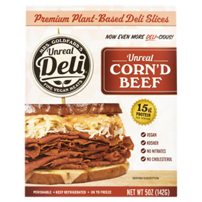 Mrs. Goldfarb's Unreal Deli Premium PlantBased Deli Slices Corn'd Beef, 5 oz
