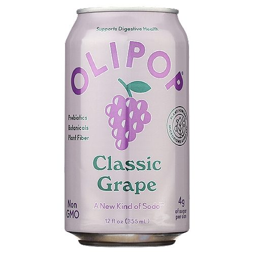 OLIPOP Classic Grape Sparkling Soda 12 fl oz
We're giving grape an upgrade. Made from real concord grape juice with a hint of lime to create the perfect blend of sweet and tart, our classic grape is the nostalgic flavor you know and love-all grown up.