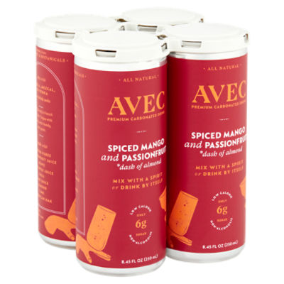AVEC Spiced Mango and Passionfruit Premium Carbonated Drink, 4 count, 8.45 fl oz