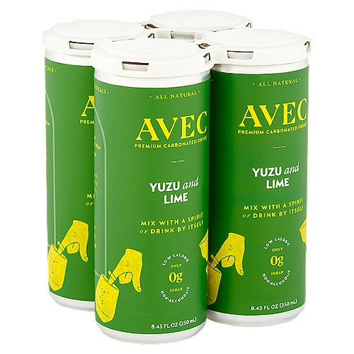 AVEC Yuzu and Lime Premium Carbonated Drink, 4 count, 8.45 fl oz